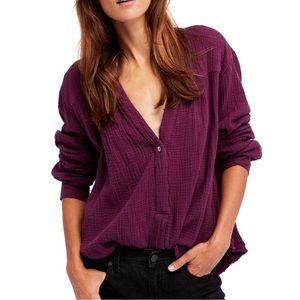 Free People Changing Horizons Plum Pullover Top with Raw Edged Hem Small
